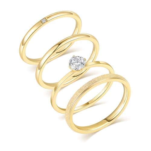 VOLUKA 4 Pcs Stainless Steel Rings for Women Set Knuckle Rings Simple Smooth Finger Stackable Rings Set Plain Band Rings for Women Men (gold-size 10) - Image 1