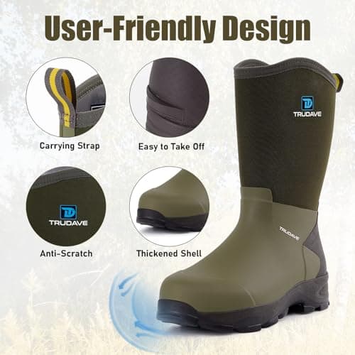Trudave Rubber Boots for Men with Steel Shank, Waterproof Mid Calf Mens Rain Boots, 5.5mm Neoprene Insulated Mud Work Boots for Garde - Thumbnail 6