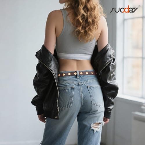 SUOSDEY Women Studded Belt Fashion Leather Belt Ladies Waist Belt Silver Gold Buckle Belt for Jeans Pants Dresses - Thumbnail 3