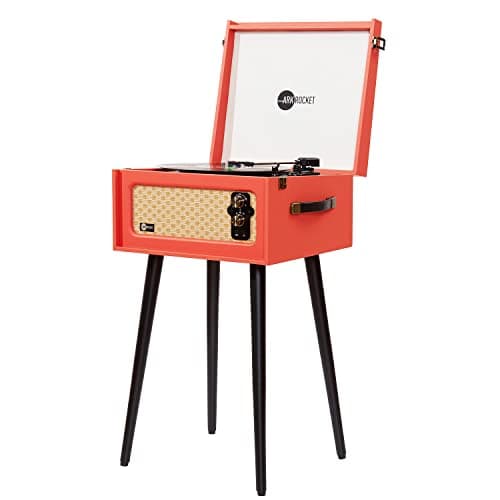 Arkrocket 3-Speed Bluetooth Record Player Retro Turntable with Built-in Speakers Rocket Moving Magnet Cartridges and Removable Legs (Orange)