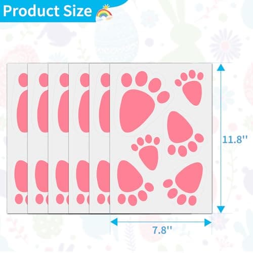 Oeyliz Easter Bunny Footprint Stickers Removable Easter Bunny Paw Stickers Prints 36 PCS Rabbit Footprints 6 Sheets Rabbit Paw Print Floor Decal Clings for Easter Party Home Window Decorations - Thumbnail 6