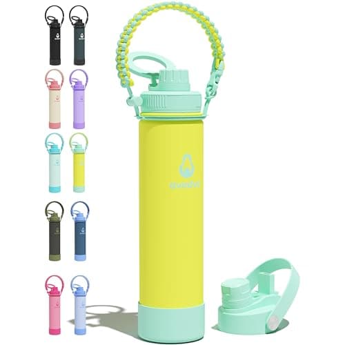 avodvo 24 oz Insulated Water Bottle with 2 Lids (2-in-1 Straw & Spout Lid, Magnetic Lid), Slim Water Bottle with Strap, Stainless Steel Water Bottle for Hiking, Gym, Travel, BPA-Free, Yellow - Image 1