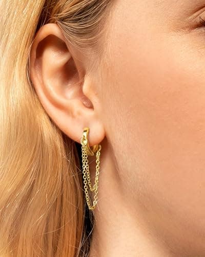 Shownee Gold Chain Earrings for Women - 14K Gold Plated Dangle Huggie Hoop Earring Fashion Jewelry Gifts for Valentines Mother's Day Christmas Birthday 1 PCS - Thumbnail 3