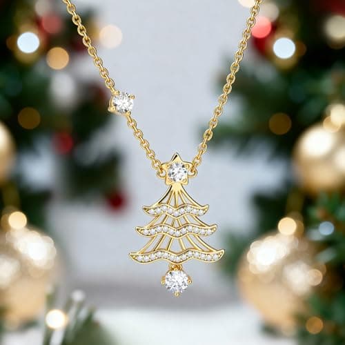 Cicy Bell 18K Gold Plated Necklace For Women Tree Star Bell Cubic Zirconia Pendant Necklace Party Jewelry Gift - Thumbnail 5
