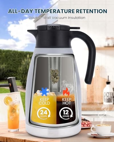 GiNT 74oz Large Thermal Coffee Carafe with Infuser–Insulated Tea Carafe, Removable Filter, Dishwasher-Safe|2.2L 10+ Cups,Wide Mouth,Dual Seal|Stainless Steel Beverage Server for Office&Events - Thumbnail 2