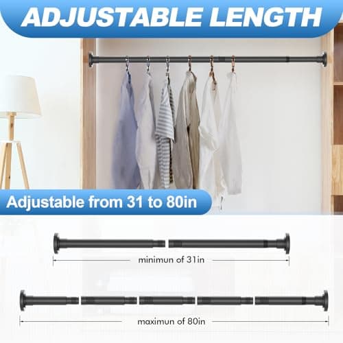 CorkLatta Black Shower Curtain Rod 31 to 80 Inch,1 Inch Diameter Adjustable Spring Tension Stainless Steel Telescoping Rod,Easy Install,No Rust - Thumbnail 4