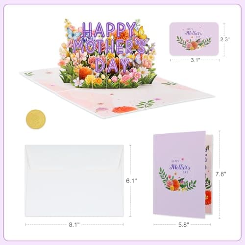 FaCraft Mothers Day Card Pop Up - Large 8x6 4-Layer 3D Flower Garden & Butterfly Centerpiece for Mom Grandma Wife - Handmade Happy Mother’s Day Card with White Pearlescent Envelope, Writing Note, Seal - Thumbnail 5