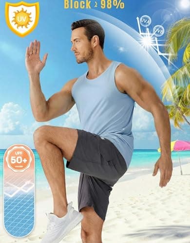 PINSPARK Muscle Tank Tops Men Bodybuilding Sleeveless Athletic Shirts Gym Workout Training Quick Dry Breathable Fitness Tee Blue - Thumbnail 4