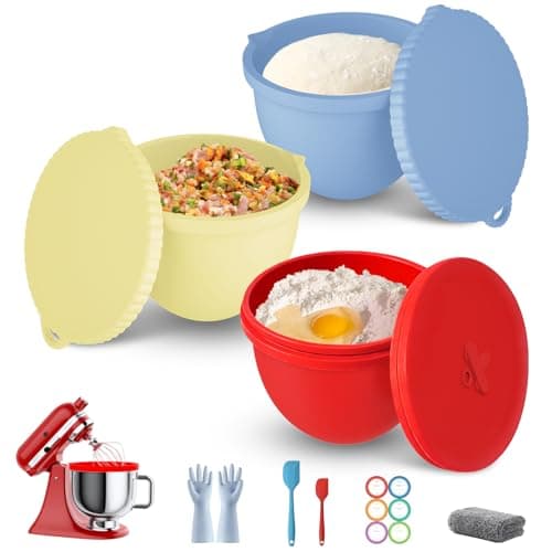 3PCS Silicone Bowl Liner with Lid for KitchenAid Tilt-Head 5 QT Stand Mixers, Non-Stick Foldable Reusable Heat Resistant Mixer Bowl Accessories for Baking & Cooking - Image 1