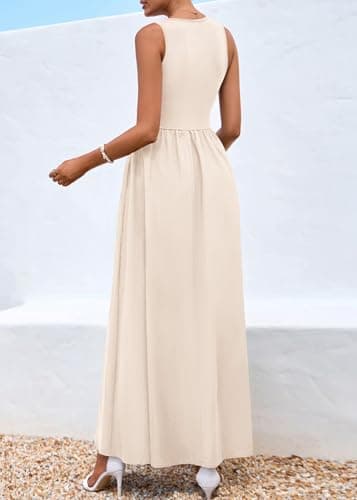 KIRUNDO Summe Sleeveless Maxi Dresses for Women 2026 Spring Wedding Guest A Line Tank Elegant Flowy Beach Long Sundress(Apricot, XX-Large) - Thumbnail 2
