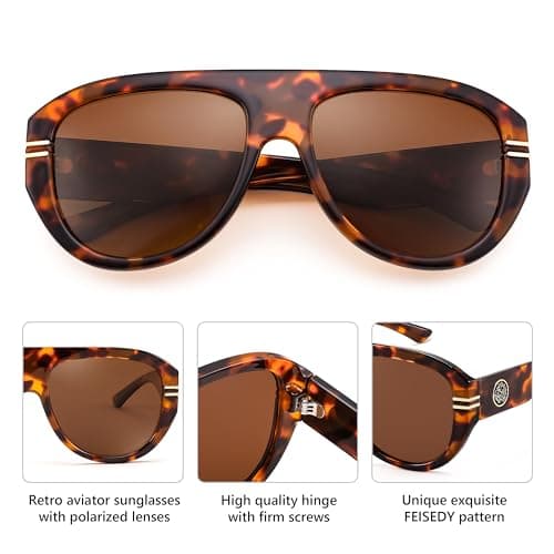 FEISEDY Retro Polarized Oversized Sunglasses for Men Women Trendy 70s Vintage Plastic Frame Sun Glasses B4150 - Thumbnail 4