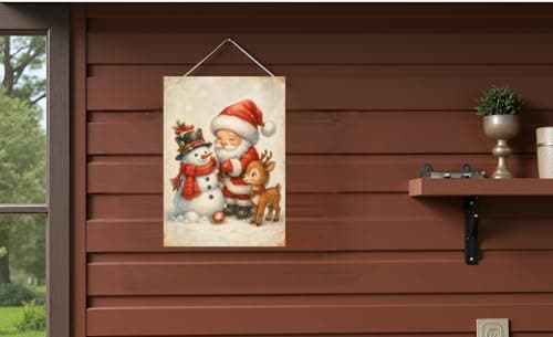 2-pack vintage country style Christmas snowman and reindeer themed metal tin sign decorative plaques - Size: 12 x 8 inches. Suitable for home decoration in living rooms, kitchens, bars, cafes, etc. Also makes a great gift. - Thumbnail 3