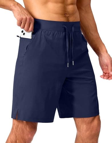 Soothfeel Men's Running Shorts with Zipper Pockets 9 Inch Lightweight Quick Dry Gym Sports Athletic Workout Basketball Shorts for Men (Navy, L) - Image 1