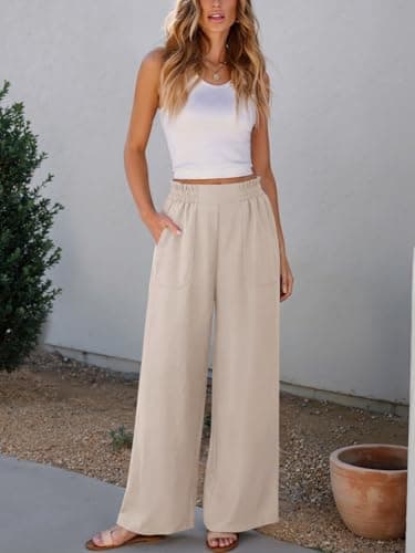 NIMIN Women Wide Leg Palazzo Pants High Waisted Casual Lounge Pants Flowy Loose 2026 Summer Beach Vacation Outfits Dressy Trousers with Pockets Apricot - Thumbnail 6