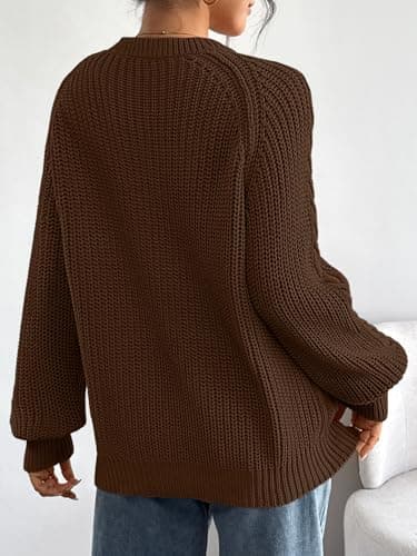 Trendy Queen Women Oversized Sweaters 2026 Fall Fashion Outfits Cable Knit Cozy Crewneck Cotton Pullover Cute Chunky Long Tunic Ladies Top Old Money Clothes Winter Clothing Brown M - Thumbnail 4