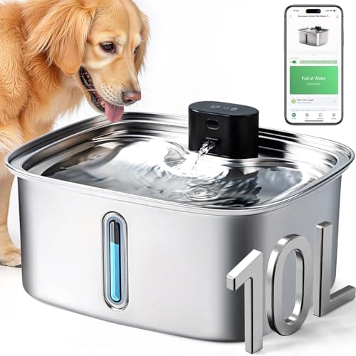 Smart Dog Water Bowl Dispenser Large, 10L/ 2.64Gal Cordless Dog Water Fountain Stainless Steel with APP Monitoring, 4000mah Automatic Cat Water Fountain for Mutil-Pets Large Dogs, 3 Fountain Modes - Image 1