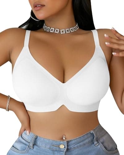 LIIJOO Seamless Wireless Full Coverage Women Bra • Jelly Band Lift • Cross-Back Option • Wide Strap • Breathable Stretch • Everyday T-Shirt Comfort（Ivory, 3XL） - Image 1