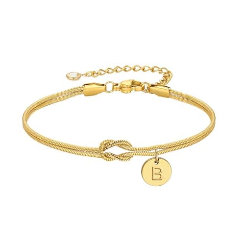 Turandoss Knot Initial Bracelet for Women Girls Jewelry - 14K-Gold-Plated Plated Knot Letter B Initial Bracelet Dainty Bracelets for Women Stuff Bracelets Bridesmaid Friends Couple Teen Girls Gifts - Image 1