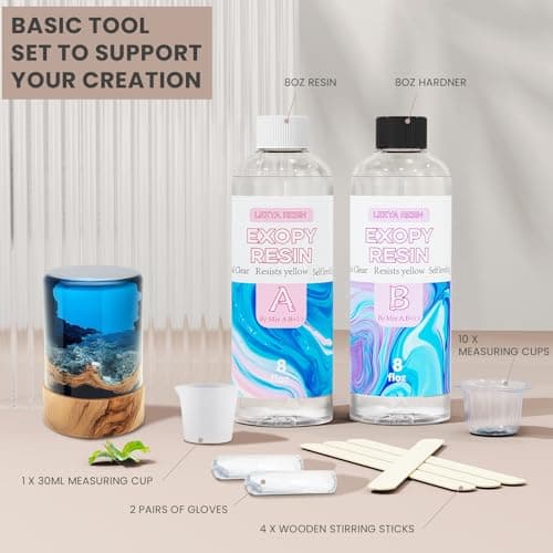 LEEYA RESIN 16OZ Crystal Clear Epoxy Resin Kit for Beginner, Bubble-Free, Anti-Yellowing, Self Leveling Resina Epoxica, Resin Epoxy for Tumbler Crafts, Coaster, Painting, Jewelry, DIY Gifts 1:1 Ratio - Thumbnail 5