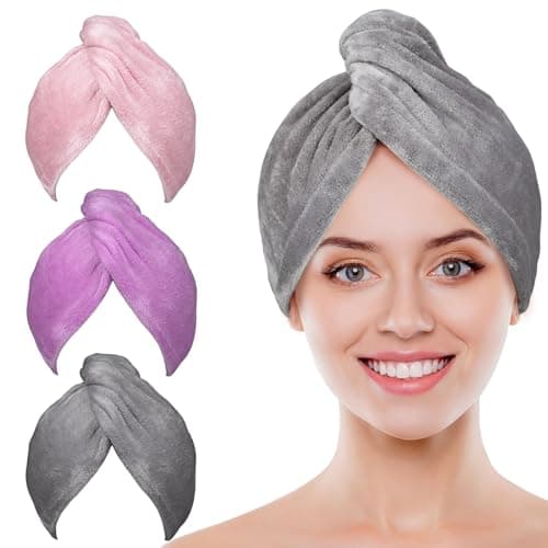 POPCHOSE Microfiber Hair Towel Wrap, 3 Pack Fast Drying Hair Turban, Stocking Stuffers for Women, Soft Ultra Absorbent, No Frizz Hair Wrap Towels for Women Wet Hair, Curly, Longer, Thicker Hair - Image 1