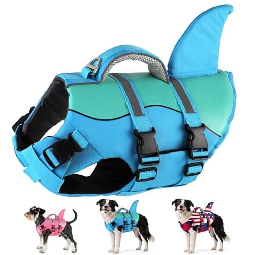 Dogcheer Dog Life Jacket Shark, Neoprene Harness Dog Life Vest with Lift Handle, Reflective Adjustable Pet Swim Float Vest for Small Medium Large Dogs - Blue, XS - Image 1