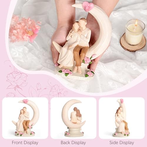 Vofstand Ivory Gifts for 14th Anniversary - Wedding Figurine Gifts for Couple Wife Her Girlfriend, Couple on Moon with Dove Resin Statue Romantic Gift for Valentine's Day Anniversarys - Thumbnail 5