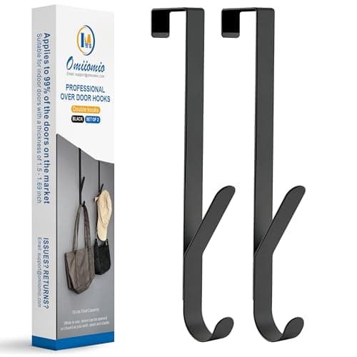 OIM OMIIOMIO Over The Door Double Hanger Hooks, Metal Twin Hooks Organizer for Hanging Coats, Hats, Robes, Towels - Black - Set of 2 - Image 1