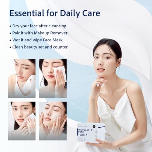 Disposable Face Towels, Disposable Face Towelette, Dry Wipes, Extra Large Size, 100% Natural Fibers, Super-Soft, Extra Absorbent, Makeup Remover, 100% Biodegradable, 50 PCS - Thumbnail 3