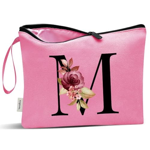 Vavabox A-Z Personalized Makeup Bag, Birthday Gifts for Women Mom, Gifts for Best Friend, Bride Bridesmaid Cosmetic bag (M, Peach) - Image 1