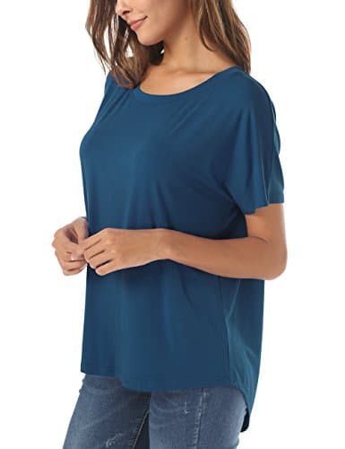 Summer Basic Short Sleeve Crewneck T Shirt for Women High Low Loose Relaxed Tee Tops Beja Blue Small - Thumbnail 3