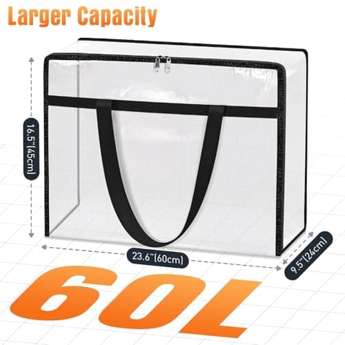 EdenDwell Clear Under Bed Storage Containers - 4 Pack Large Capacity Clothes Storage Bags with Lid & Sturdy Handles, Foldable Moving Bags, Clothing Organizer Totes for Bedding, Comforter, Sheet(60 L) - Thumbnail 2