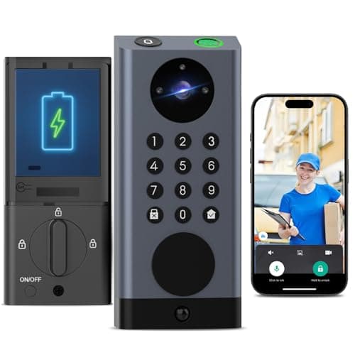 Smart Door Lock with Camera Deadbolt with Video Doorbell PIR Motion Detection Front Door Lock with Fingerprint Keypad Code Long-Lasting Battery Built-in Wi-Fi No hub Required No Drilling - Image 1