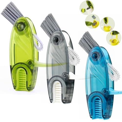 4 in 1 Cup Lid Cleaning Brush Set Multifunctional Bottle Brush Cleaner Tiny Bottle Cup Lid Brush Straw Cleaner Tools Mini Silicone Bottle Cup-Holder Cleaner with Hook Remover Blue Green Grey - Image 1