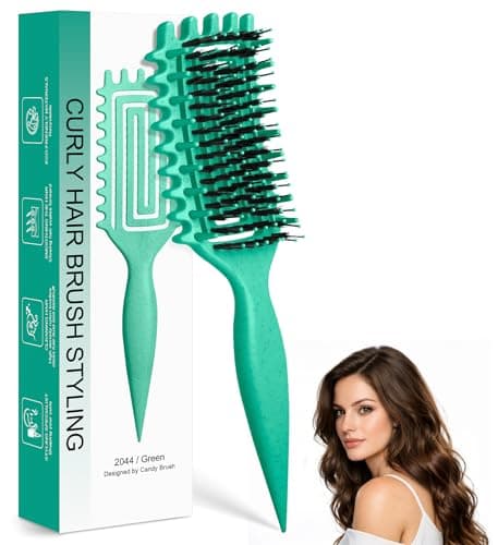 Quenxe Curl Defining Brush, Curly Hair Brush with Vented Design for Detangling and Shaping, Wet & Dry Use, Reduces Pulling for Women, Men (Green) - Image 1
