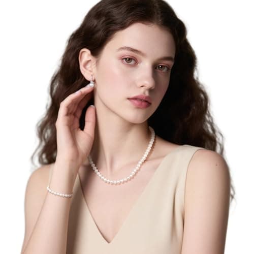 COYATE Freshwater Pearl Necklace Set Includes Bracelet and Earrings 7-9mm Genuine Pearl Set Jewelry for Women Gift for Mother's Day, Anniversary, Birthday, Valentine's Day, Wedding - Thumbnail 4