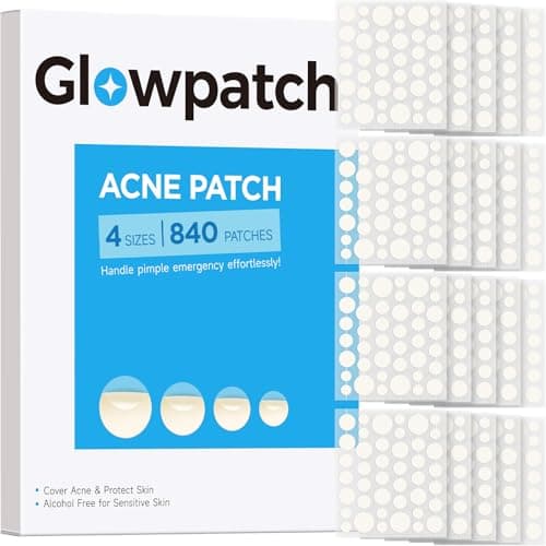 Glowpatch Acne Pimple Patch(840 Counts 4 Sizes), Zit Stickers for Face, Hydrocolloid Spot Stickers, Clear Acne Dots for Covering Zits, Blemishes, and Breakouts - Image 1
