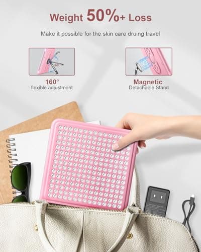 Astarexin Red Light Therapy Panel, 225 Dual-Chip LEDs with 660nm Red & 850nm Near Infrared Light for Face, Skin, Sleep, Body Health, Portable Therapy Panel with Stand & Timer,Pink - Thumbnail 3