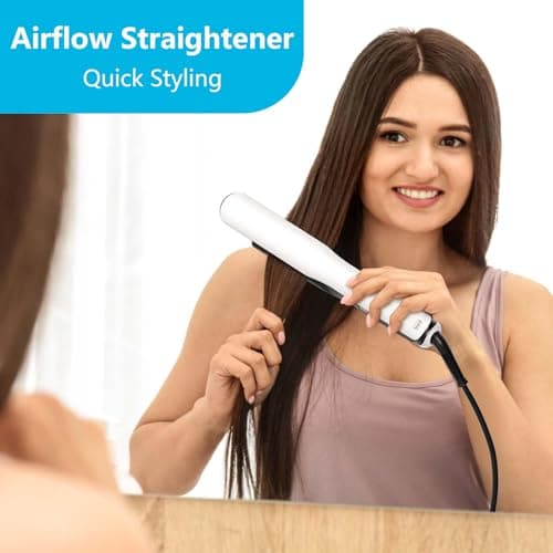 2 in 1 Professional Hair Straightener & Curler, Titanium Plates with Cool Air Fan, 3 Temp Settings (355℉-450℉), Negative Ion for Curly/Thick Hair, Essential Oil Diffuser, Clips & Aromatherapy Pads - Thumbnail 6