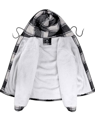 G Gradual Men's Flannel Jacket Fleece Sherpa Lined Hoodies Zip Up Plaid Shirt Warm Winter Jackets for Men with Zipper Pockets(Black White,S) - Thumbnail 3