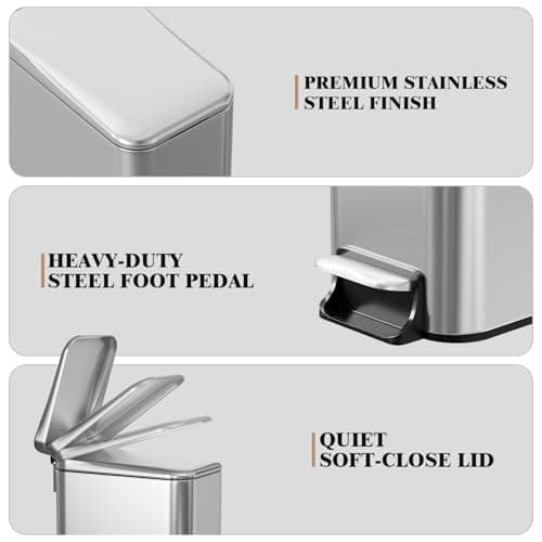 Halituny Small Bathroom Trash Can w/Lid Soft Close, 6 Liter/1.6 Gallon Stainless Steel Garbage Can w/Inner Bucket, Trash Bin Waste Basket for Kitchen, Bedroom, Living Room, Office, Toilet, Silver - Thumbnail 6