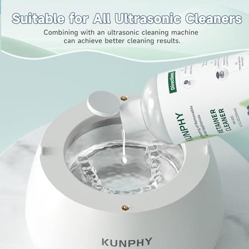 KUNPHY Ultrasonic Retainer Cleaner Solution Concentrate - 2 Pack Value Bundle, Professional Cleaning for Retainers, Dentures, Invisible Aligners, Mouth Guards, Removes Odors & Stains, 16 oz (Mint) - Thumbnail 5