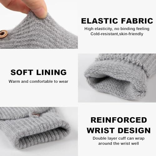 Bodvera Winter Knitted Fingerless Gloves for Women Warm Half Finger Gloves Convertible Mittens Flap - Thumbnail 2