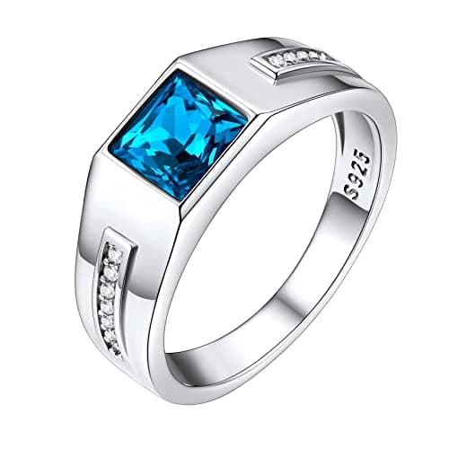 Bestyle White Gold Vermeil Sterling Silver Rings Classic Simple Men Cubic Zirconia Band Blue Topaz Finger Ring Sterling Silver Wedding Band Engagement Promise Rings for Father Husband Son Size 13 - Image 1