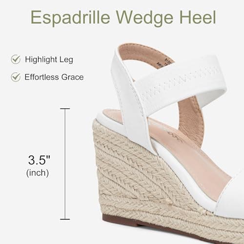 Vepose Women's White Pu Wedge Sandals, Platform Espadrilles Slip On Open Toe with Faux Leather Ankle Strap, Comfortable 3.5 Inches Low Heel Summer Dressy 881 Shoes Size 7.5 (CJY881 whitepu 07.5) - Thumbnail 6