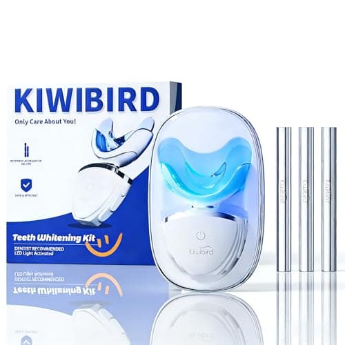 KIWIBIRD Teeth Whitening Kit for Sensitive Teeth - Enamel-Safe, 3 Gel Pens + LED Light with Wireless Charging Case, IPX7 Waterproof at-Home Dental Care (Blue Light) - Image 1