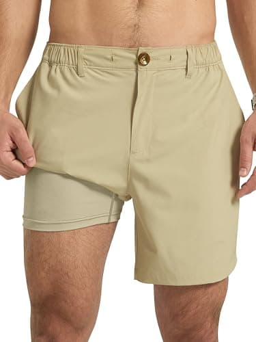 Arcweg Mens Casual Shorts 6 inch Inseam Stretch Golf Shorts Water Friendly Active Hybrid Shorts Regular Fit Khaki - Image 1
