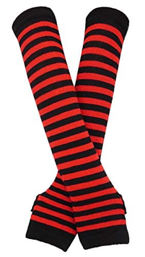 Bienvenu Punk Gothic Rock Long Arm Warmer Fingerless Gloves,Red - Image 1