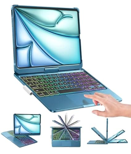 BABG for iPad 10th 11th (A16) Case with Keyboard&iPad Air 11(M4,M3,M2),360°Swivel,7 Use Modes,Rainbow Backlight Keyboard for iPad Pro 11(1st/2nd/3rd/4th Gen)&iPad Air 5th/Air 4th-Lake Blue - Image 1