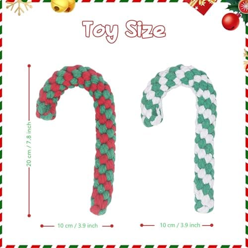 Onwoli Christmas Dog Rope Toys, Christmas Candy Cane Rope Toy, Dog Interactive Chewing Toys, Dogs Toy for Puppy Small Medium Dogs Training Playing Teething Cleaning, 2 Pack Green - Thumbnail 6