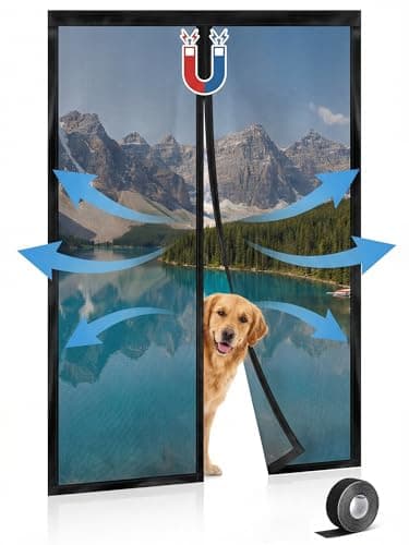 Vnivxte Magnetic Screen Door for RV Camper - 33.5" x 81" Heavy Duty Fiberglass Mesh Curtain for Travel Trailer Fifth Wheel, Tear Resistant Pet Friendly Netting, Hands Free Self Sealing Entry